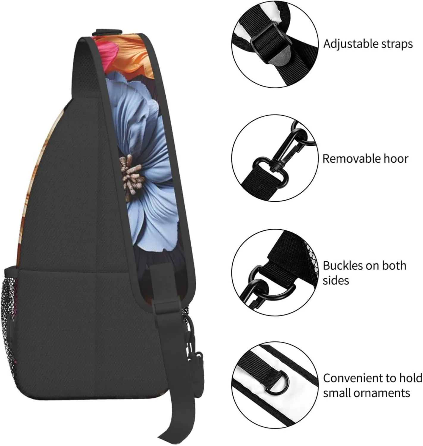 Crossbody Sling Backpack Sling Bag For Men Women Cross Chest Bag Shoulder Bag Flowers On Wooden Board Travel Hiking Daypack