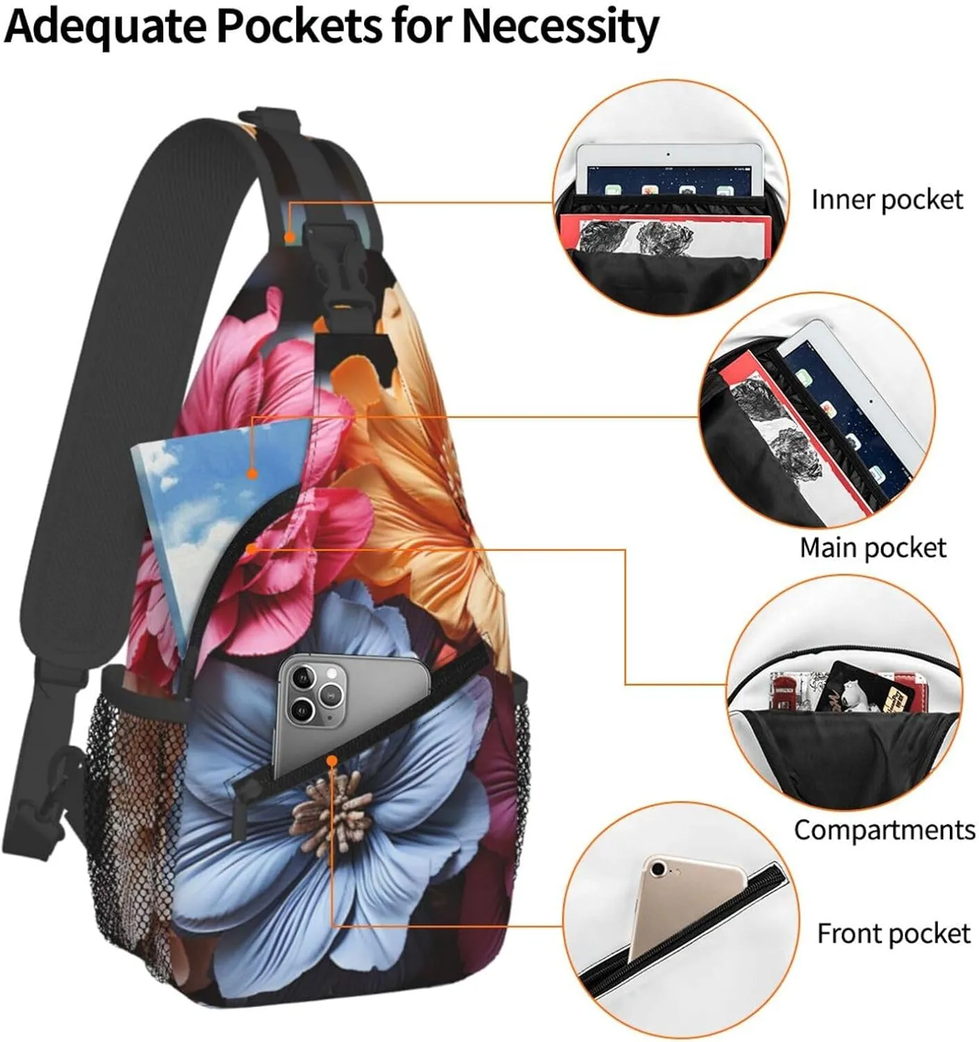 Crossbody Sling Backpack Sling Bag For Men Women Cross Chest Bag Shoulder Bag Flowers On Wooden Board Travel Hiking Daypack