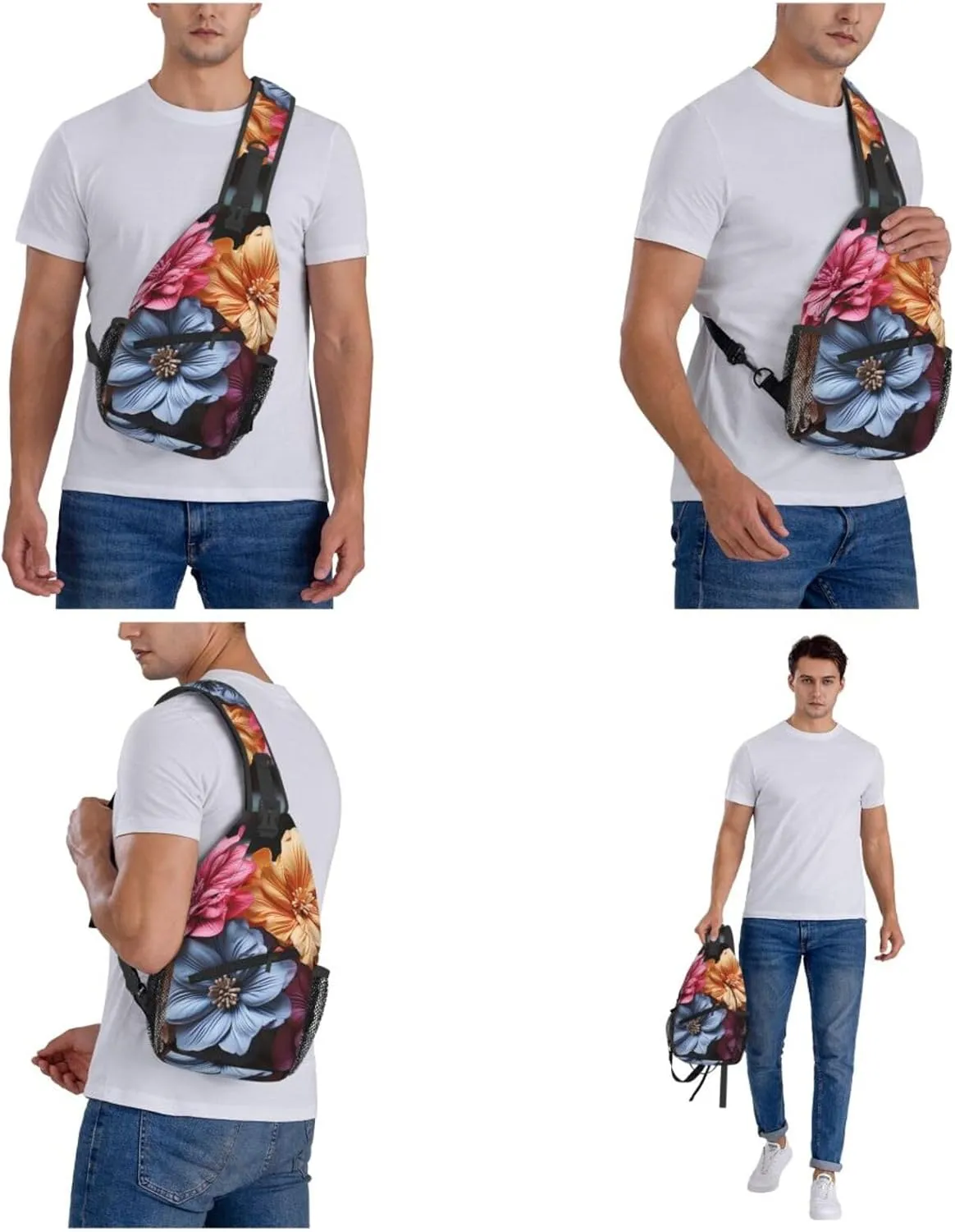 Crossbody Sling Backpack Sling Bag For Men Women Cross Chest Bag Shoulder Bag Flowers On Wooden Board Travel Hiking Daypack