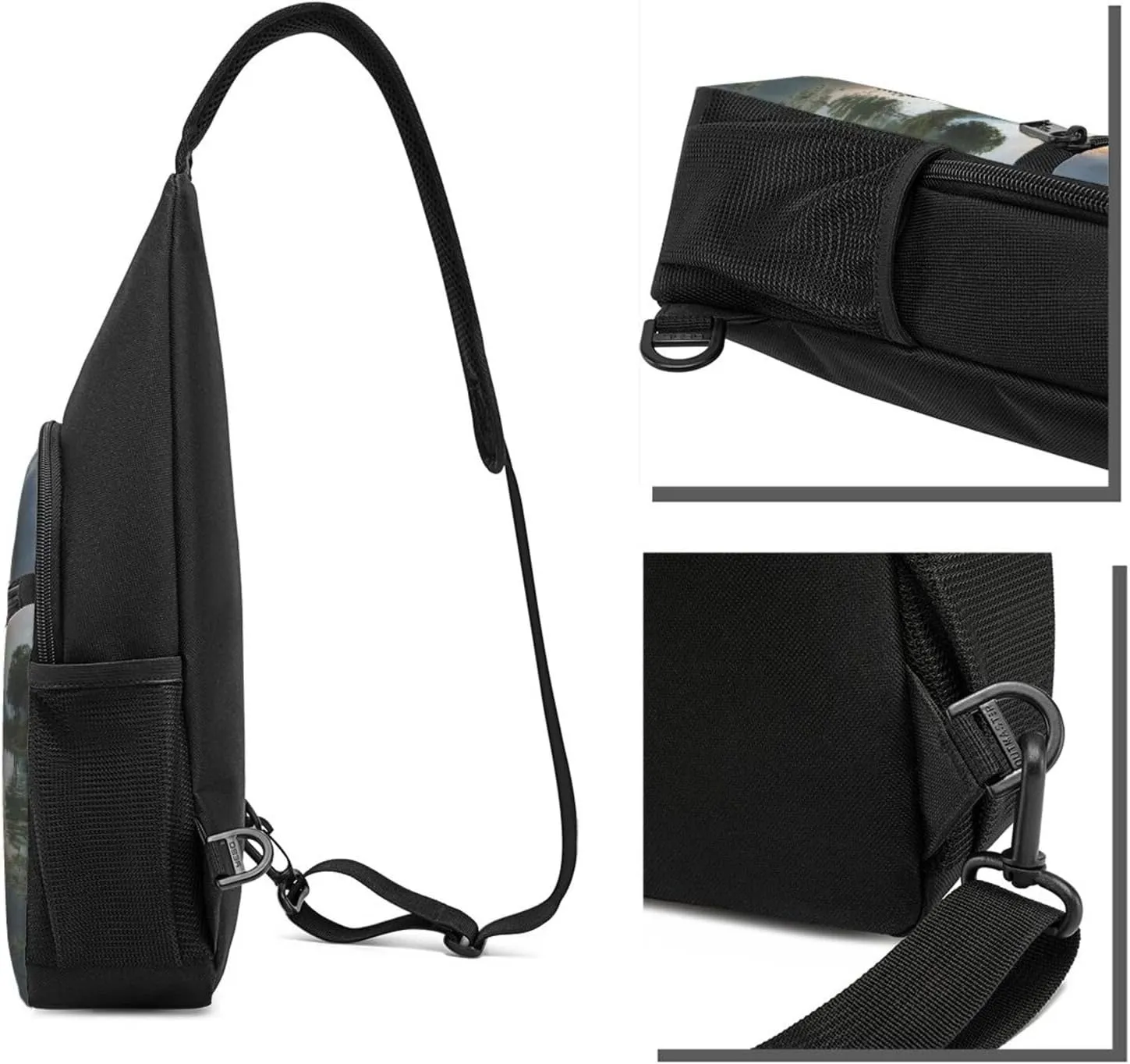 Crossbody Sling Backpack Sling Bag for Men Women Cross Chest Bag Shoulder Bag Man On Boat In Lake Travel Hiking Daypack
