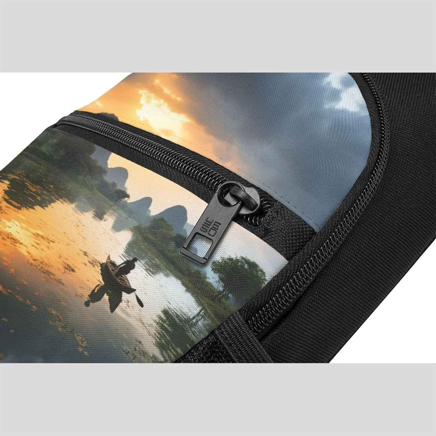 Crossbody Sling Backpack Sling Bag for Men Women Cross Chest Bag Shoulder Bag Man On Boat In Lake Travel Hiking Daypack