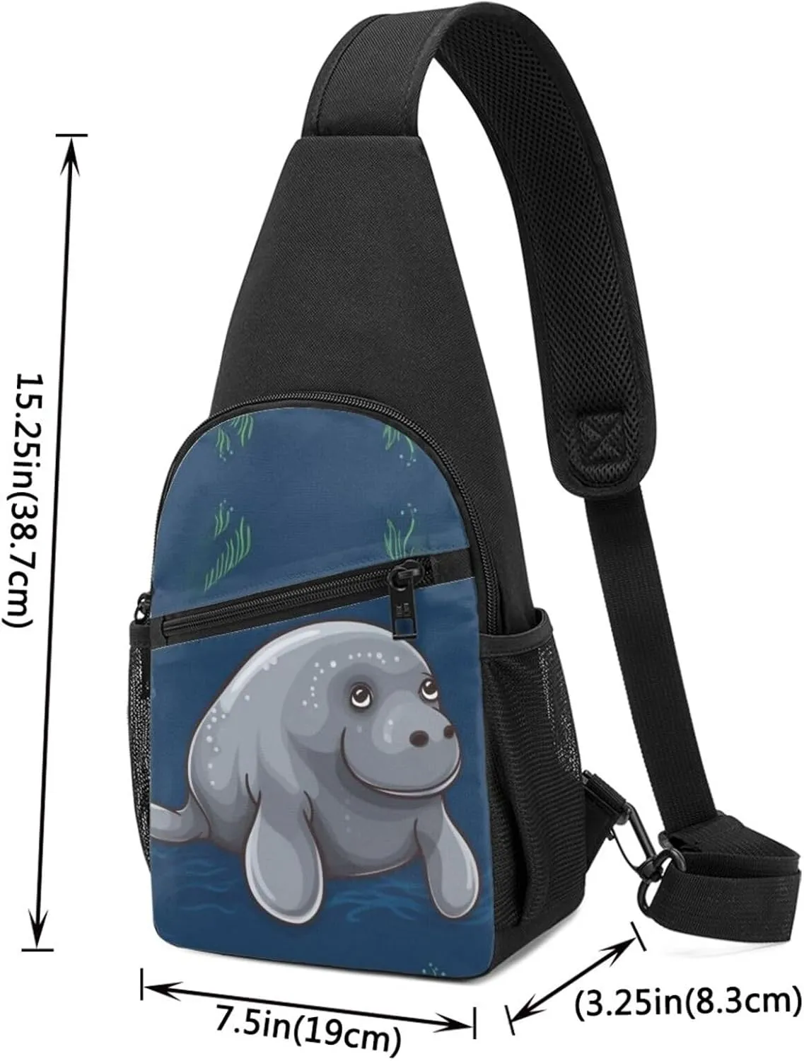 Crossbody Sling Backpack Sling Bag for Men Women Cross Chest Bag Shoulder Bag Manatee Travel Hiking Daypack