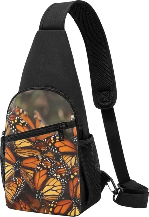 Crossbody Sling Backpack Sling Bag for Men Women Cross Chest Bag Shoulder Bag Monarch Butterflies Travel Hiking Daypack