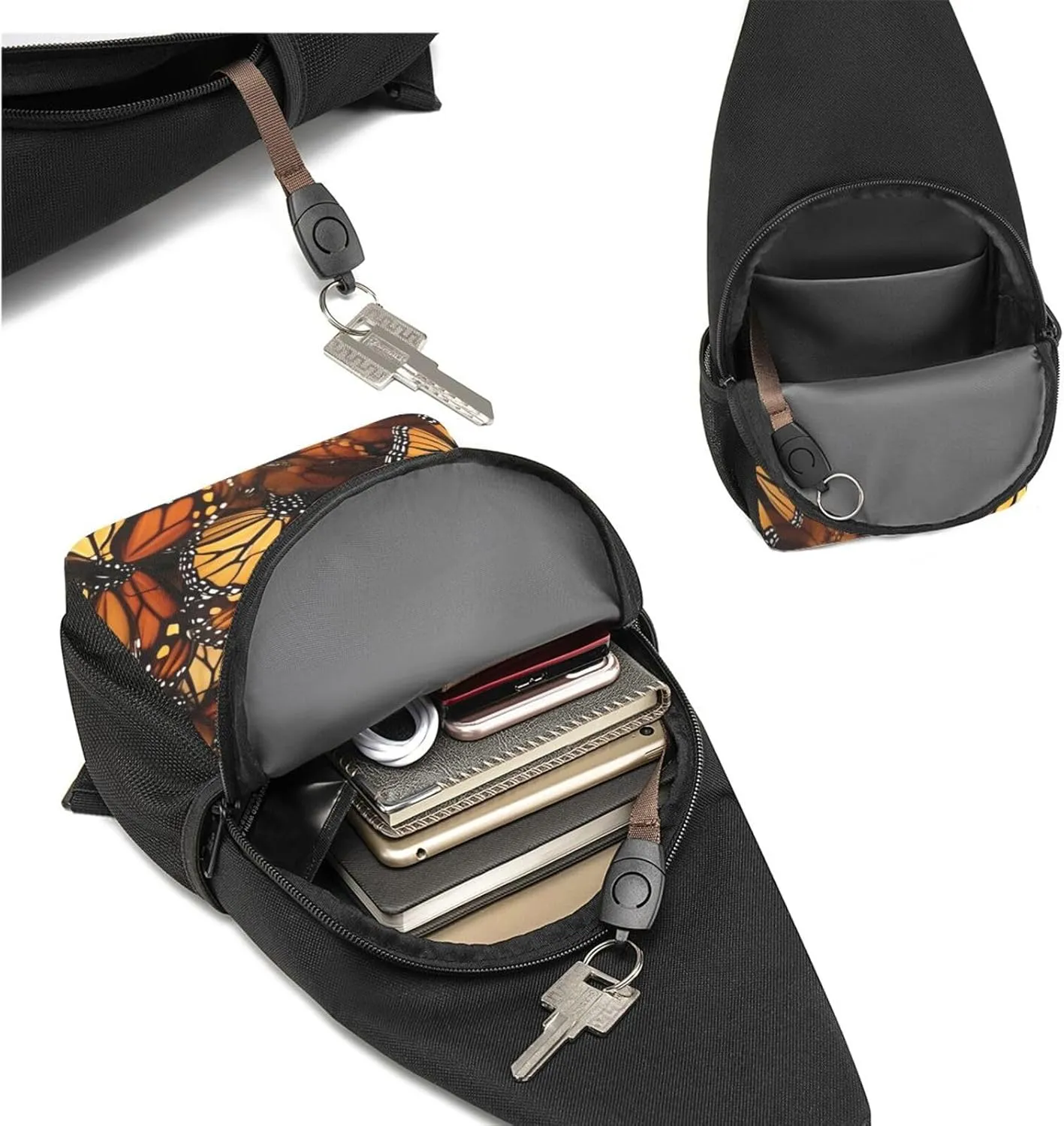 Crossbody Sling Backpack Sling Bag for Men Women Cross Chest Bag Shoulder Bag Monarch Butterflies Travel Hiking Daypack