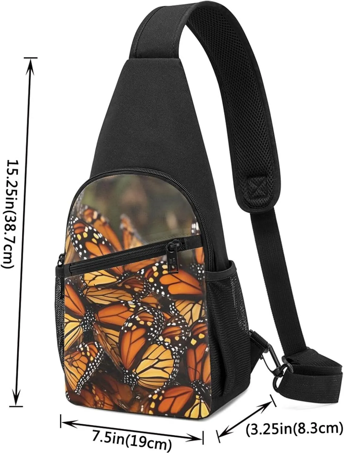 Crossbody Sling Backpack Sling Bag for Men Women Cross Chest Bag Shoulder Bag Monarch Butterflies Travel Hiking Daypack