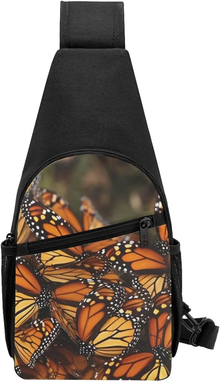 Crossbody Sling Backpack Sling Bag for Men Women Cross Chest Bag Shoulder Bag Monarch Butterflies Travel Hiking Daypack