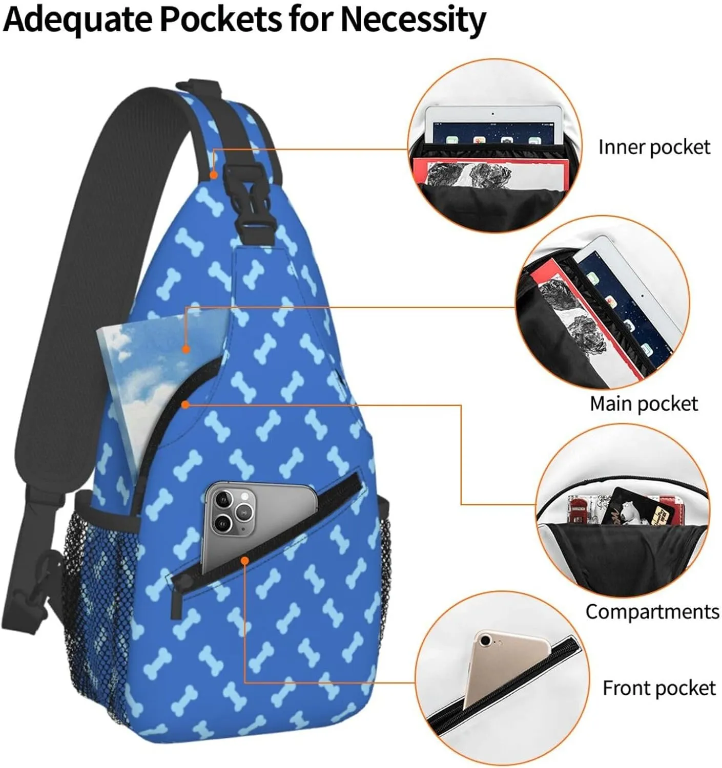 Crossbody Sling Bag for Men Women, Bones Blue Sling Backpack Shoulder Chest Bag, Anti Theft Travel Hiking Daypacks