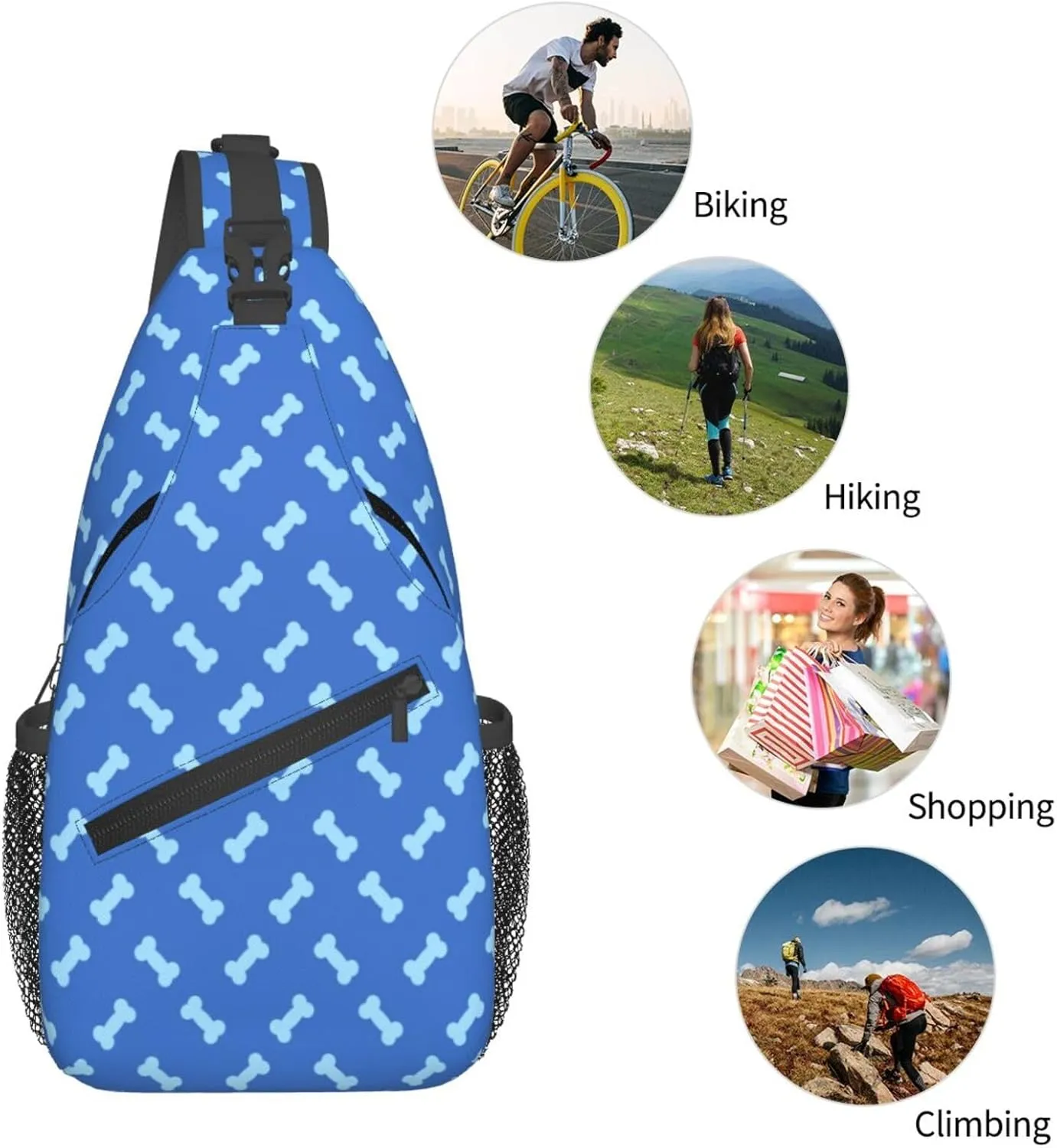 Crossbody Sling Bag for Men Women, Bones Blue Sling Backpack Shoulder Chest Bag, Anti Theft Travel Hiking Daypacks