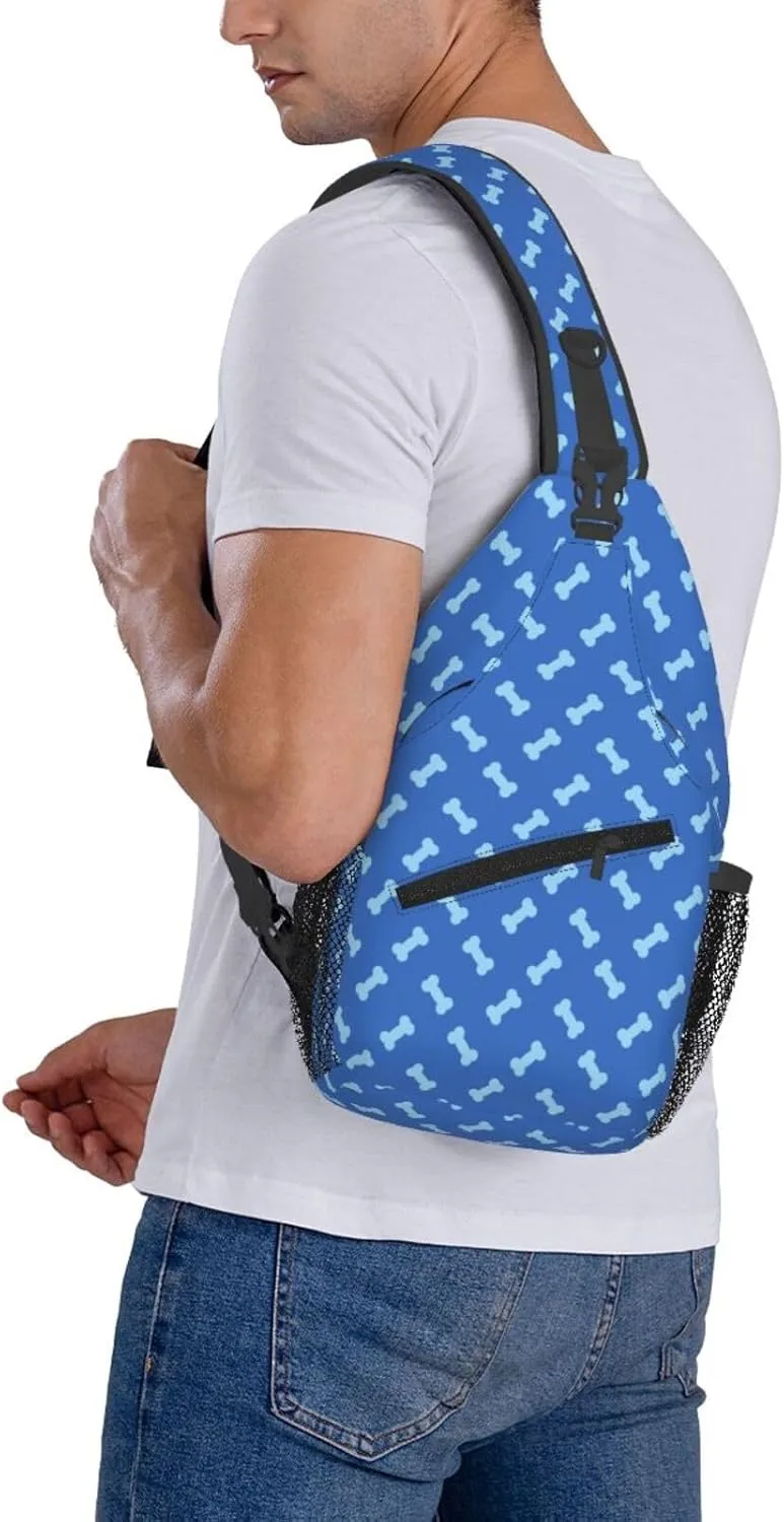 Crossbody Sling Bag for Men Women, Bones Blue Sling Backpack Shoulder Chest Bag, Anti Theft Travel Hiking Daypacks