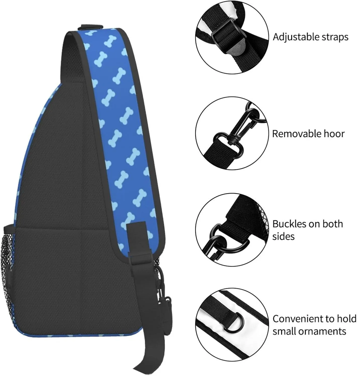 Crossbody Sling Bag for Men Women, Bones Blue Sling Backpack Shoulder Chest Bag, Anti Theft Travel Hiking Daypacks