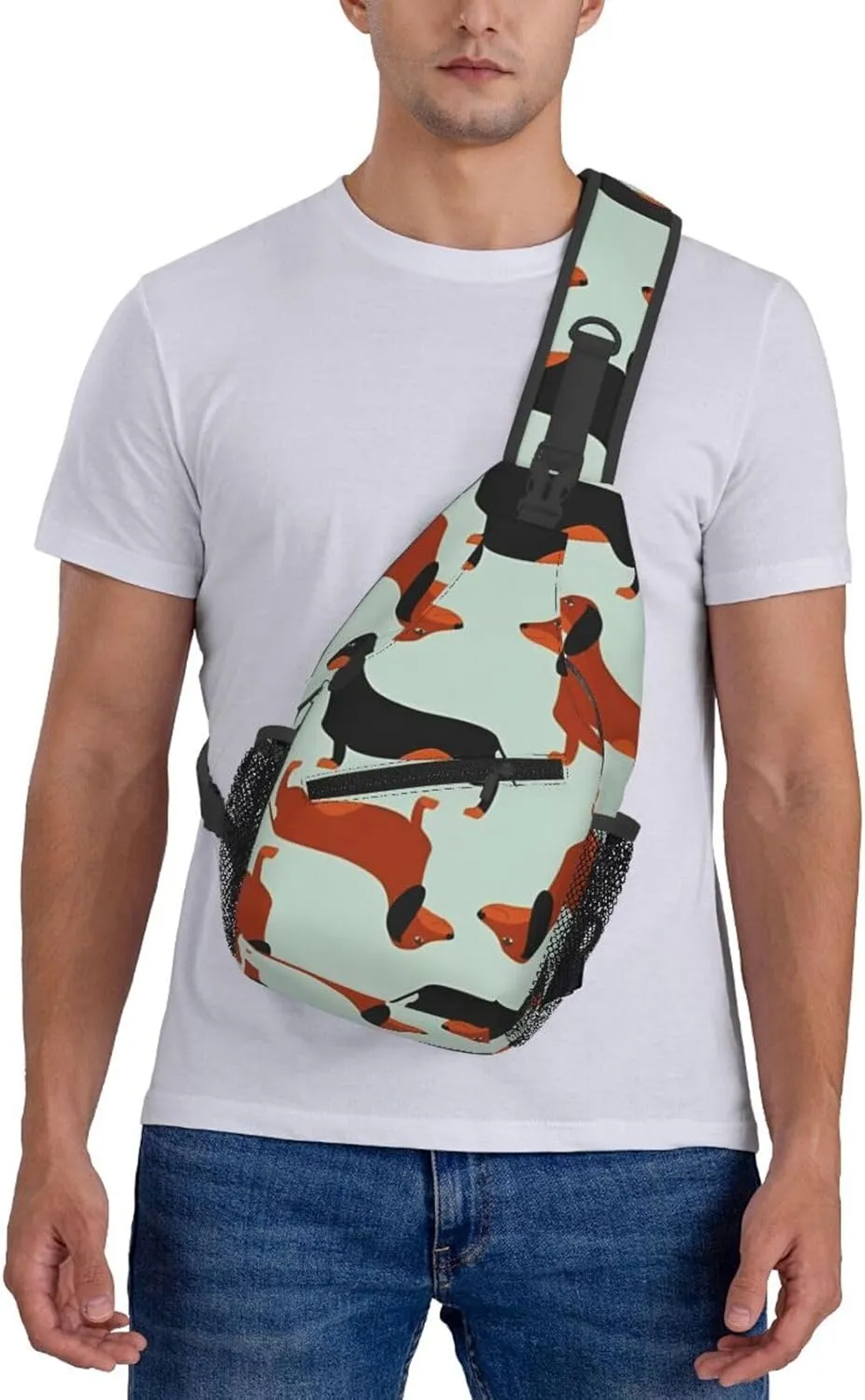 Crossbody Sling Bag for Men Women, Dachshund Cute Dog Pattern Sling Backpack Shoulder Chest Bag, Anti Theft Travel Hiking Daypacks