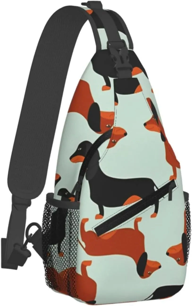 Crossbody Sling Bag for Men Women, Dachshund Cute Dog Pattern Sling Backpack Shoulder Chest Bag, Anti Theft Travel Hiking Daypacks