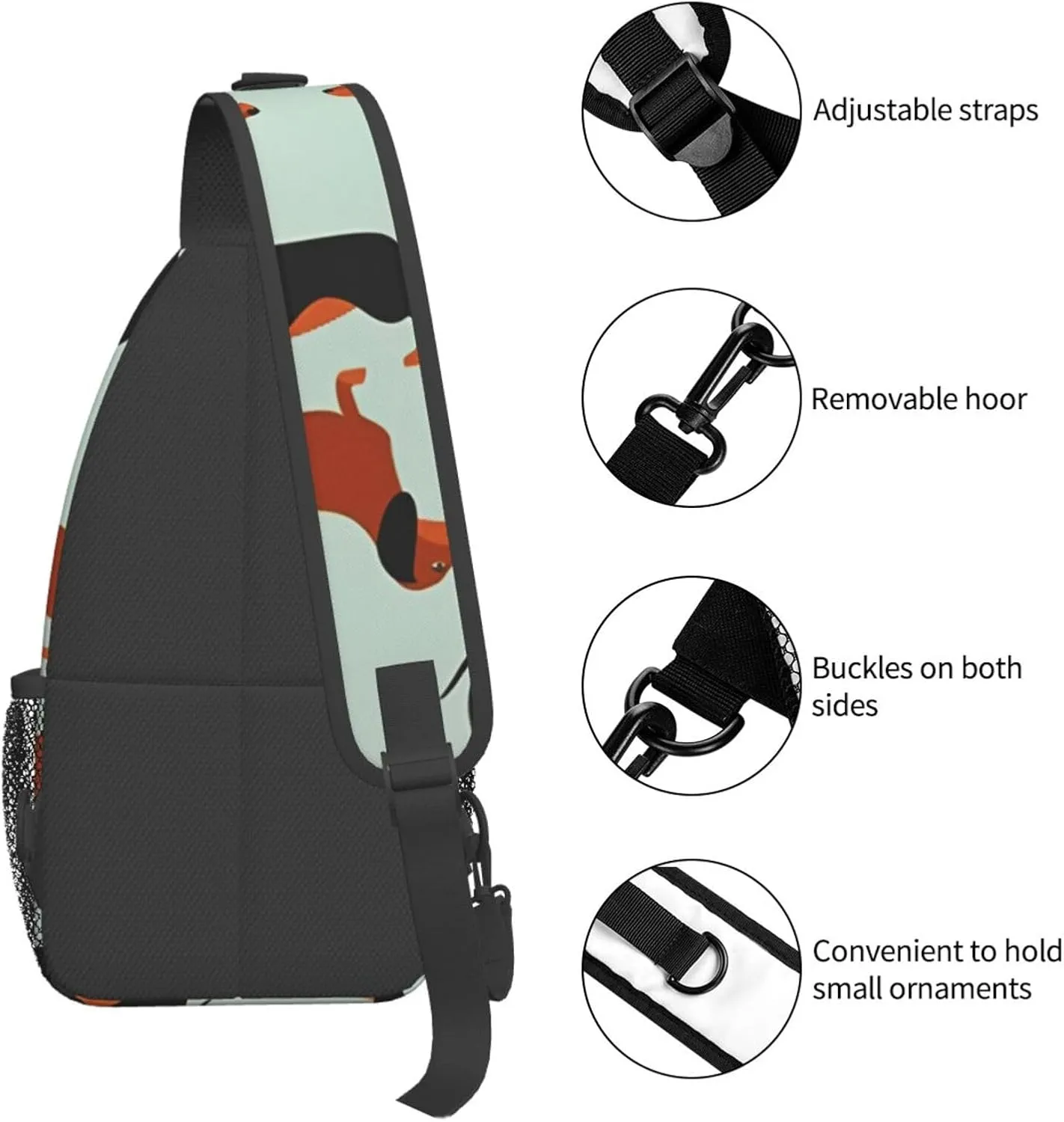 Crossbody Sling Bag for Men Women, Dachshund Cute Dog Pattern Sling Backpack Shoulder Chest Bag, Anti Theft Travel Hiking Daypacks