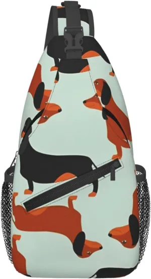Crossbody Sling Bag for Men Women, Dachshund Cute Dog Pattern Sling Backpack Shoulder Chest Bag, Anti Theft Travel Hiking Daypacks