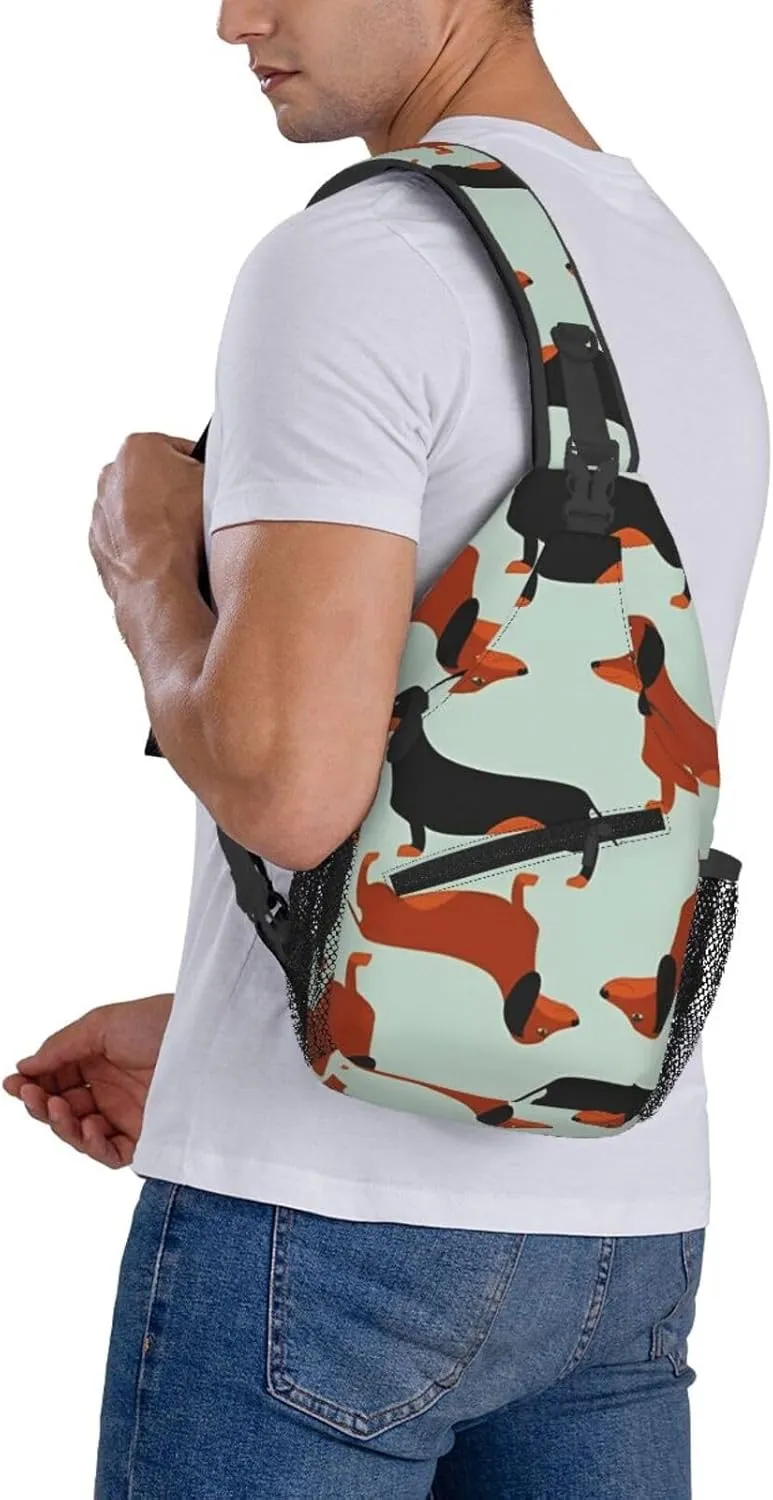 Crossbody Sling Bag for Men Women, Dachshund Cute Dog Pattern Sling Backpack Shoulder Chest Bag, Anti Theft Travel Hiking Daypacks
