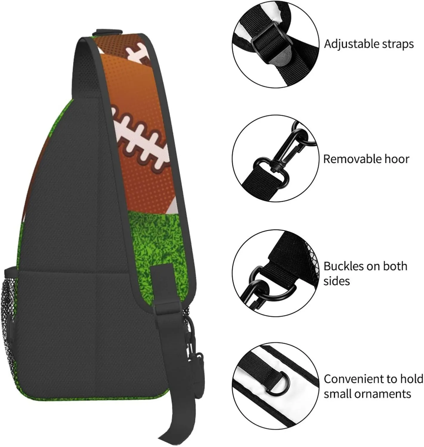 Crossbody Sling Bag for Men Women, Rugby Ball Field Sling Backpack Shoulder Chest Bag, Anti Theft Travel Hiking Daypacks