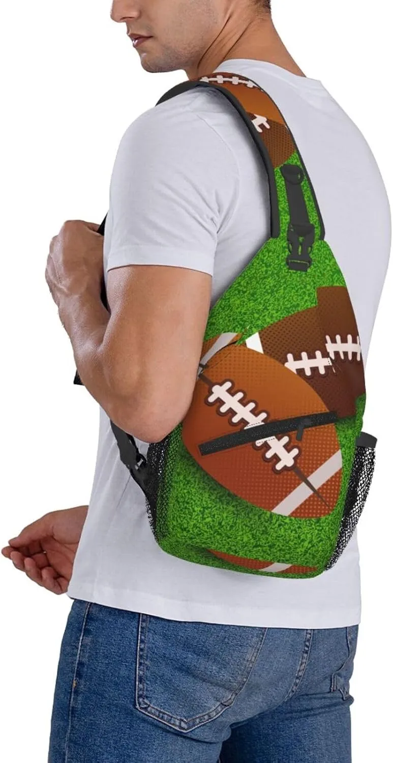 Crossbody Sling Bag for Men Women, Rugby Ball Field Sling Backpack Shoulder Chest Bag, Anti Theft Travel Hiking Daypacks