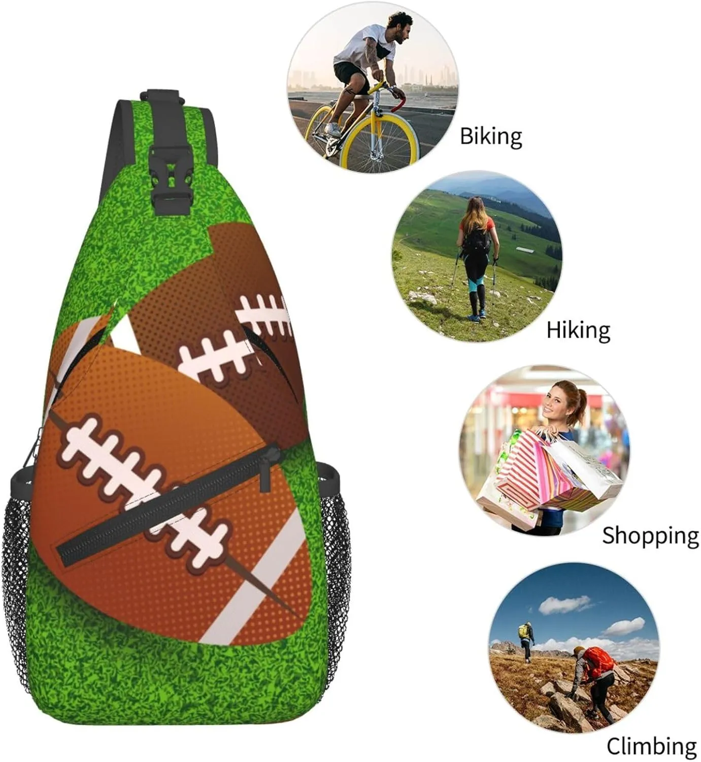 Crossbody Sling Bag for Men Women, Rugby Ball Field Sling Backpack Shoulder Chest Bag, Anti Theft Travel Hiking Daypacks