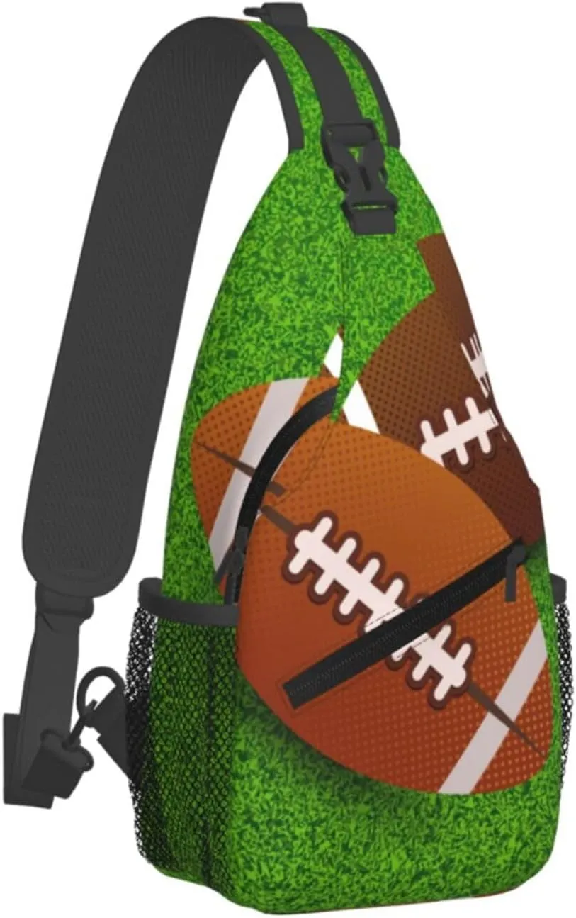 Crossbody Sling Bag for Men Women, Rugby Ball Field Sling Backpack Shoulder Chest Bag, Anti Theft Travel Hiking Daypacks