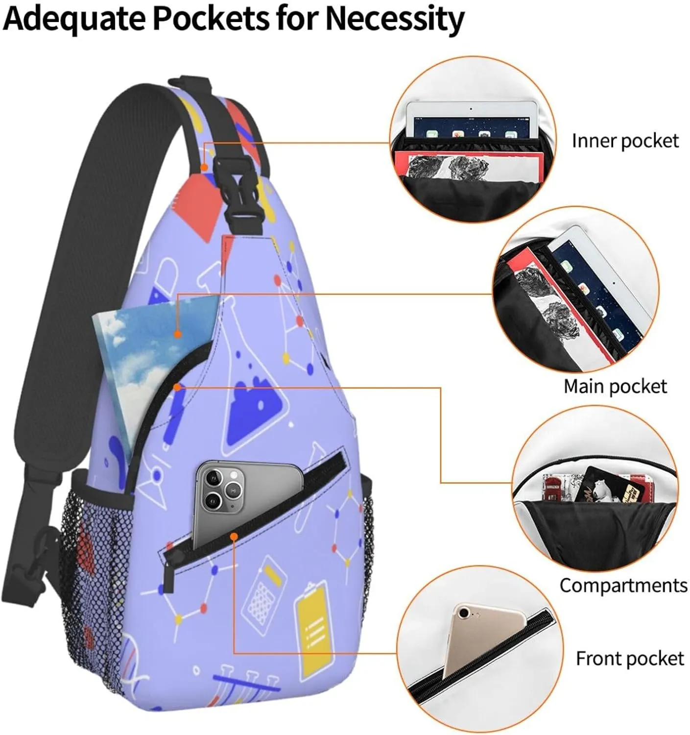 Crossbody Sling Bag for Men Women, Science Education Sling Backpack Shoulder Chest Bag, Anti Theft Travel Hiking Daypacks