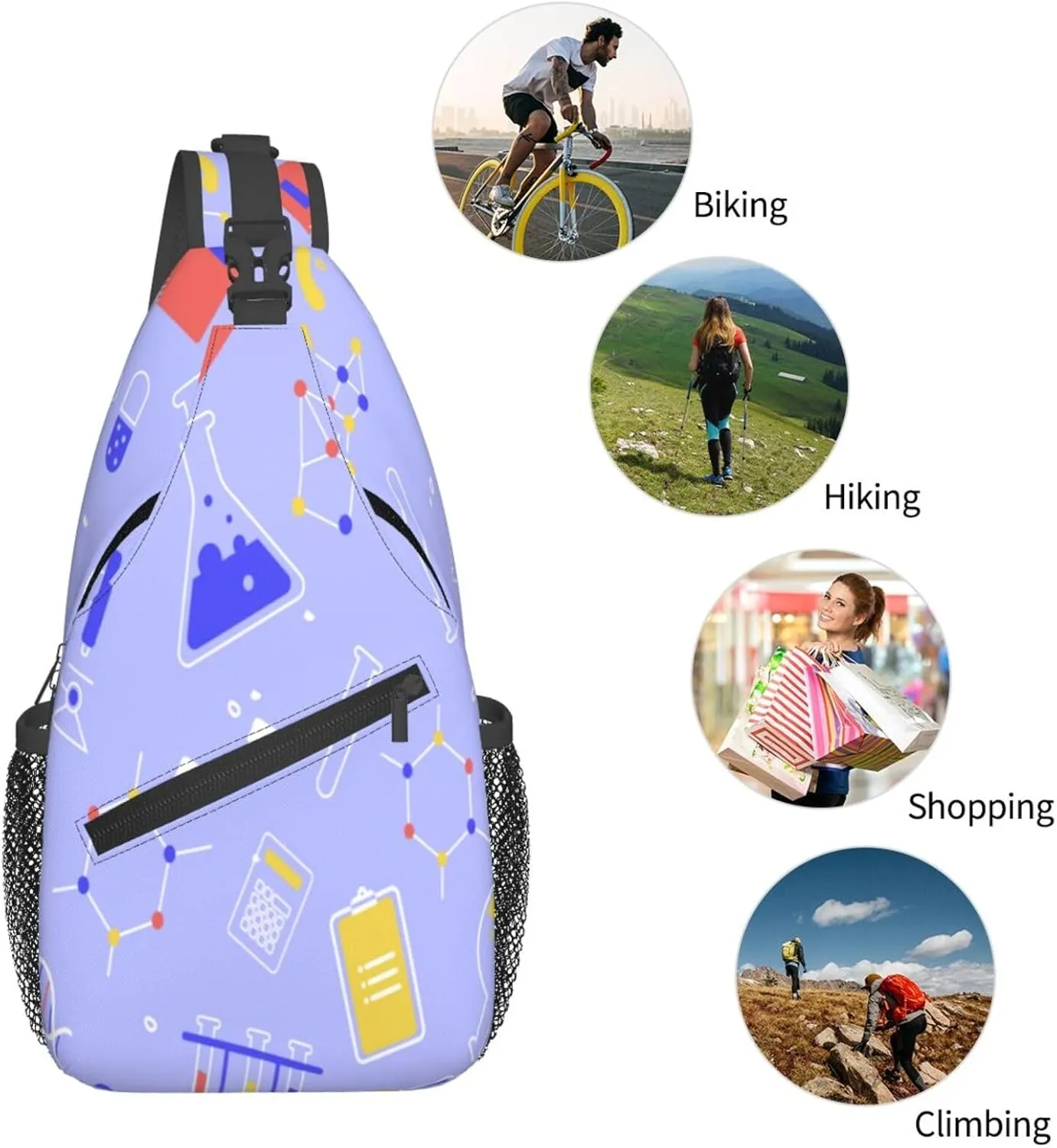 Crossbody Sling Bag for Men Women, Science Education Sling Backpack Shoulder Chest Bag, Anti Theft Travel Hiking Daypacks