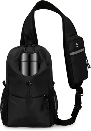Crossbody Sling Bag for Men Women Travel Sling Bag with Bottle Holder & Phone Pouch Lightweight One Strap Sling Backpack for Hiking Walking Biking
