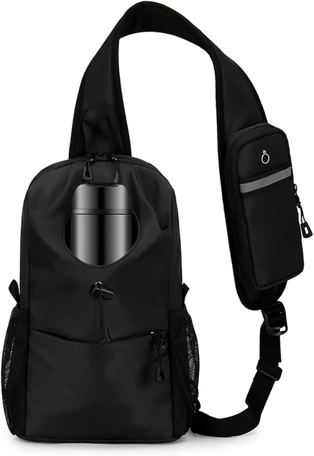 Crossbody Sling Bag for Men Women Travel Sling Bag with Bottle Holder & Phone Pouch Lightweight One Strap Sling Backpack for Hiking Walking Biking