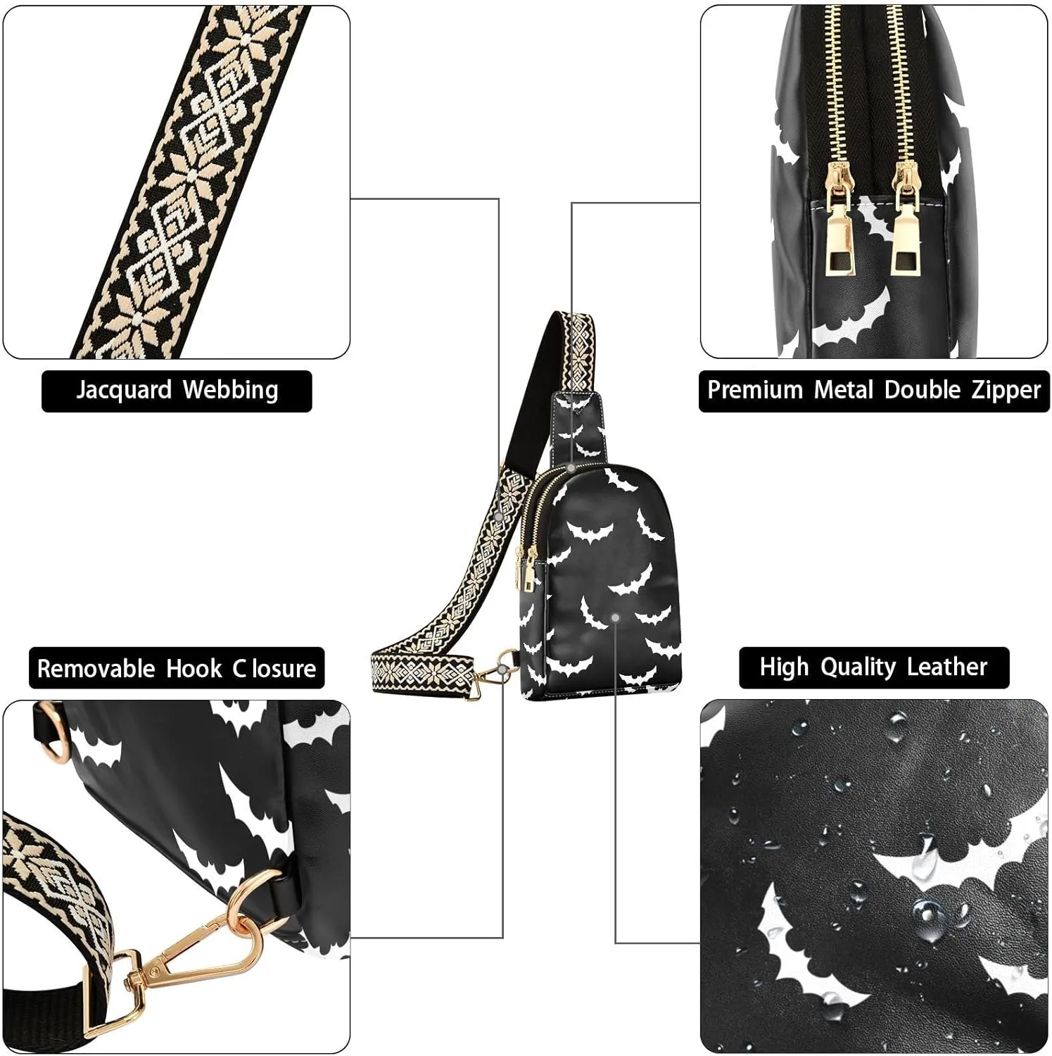 Crossbody Sling Bag for Women Leather Shoulder Chest Bag Small Fanny Pack for Hiking Travel