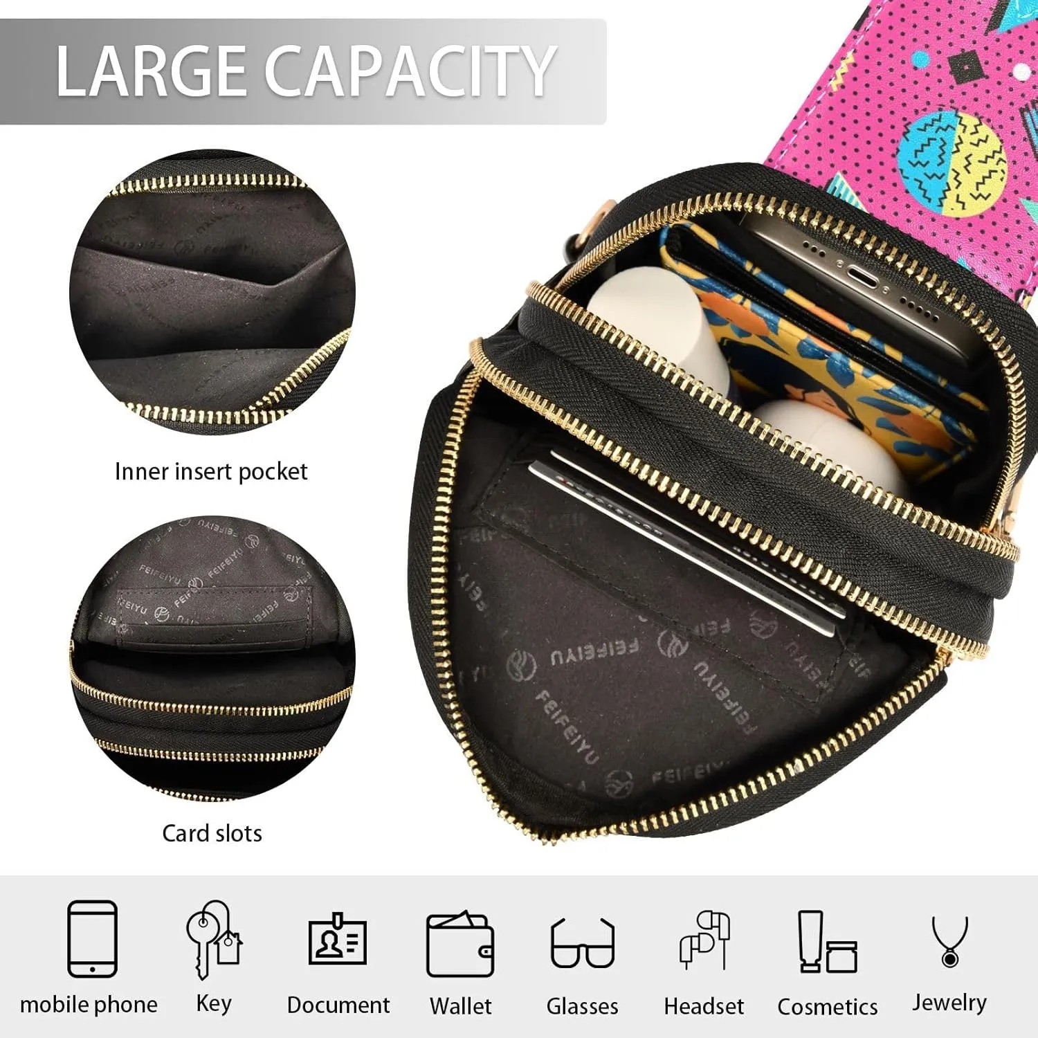 Crossbody Sling Bag for Women Leather Shoulder Chest Bag Small Fanny Pack for Hiking Travel