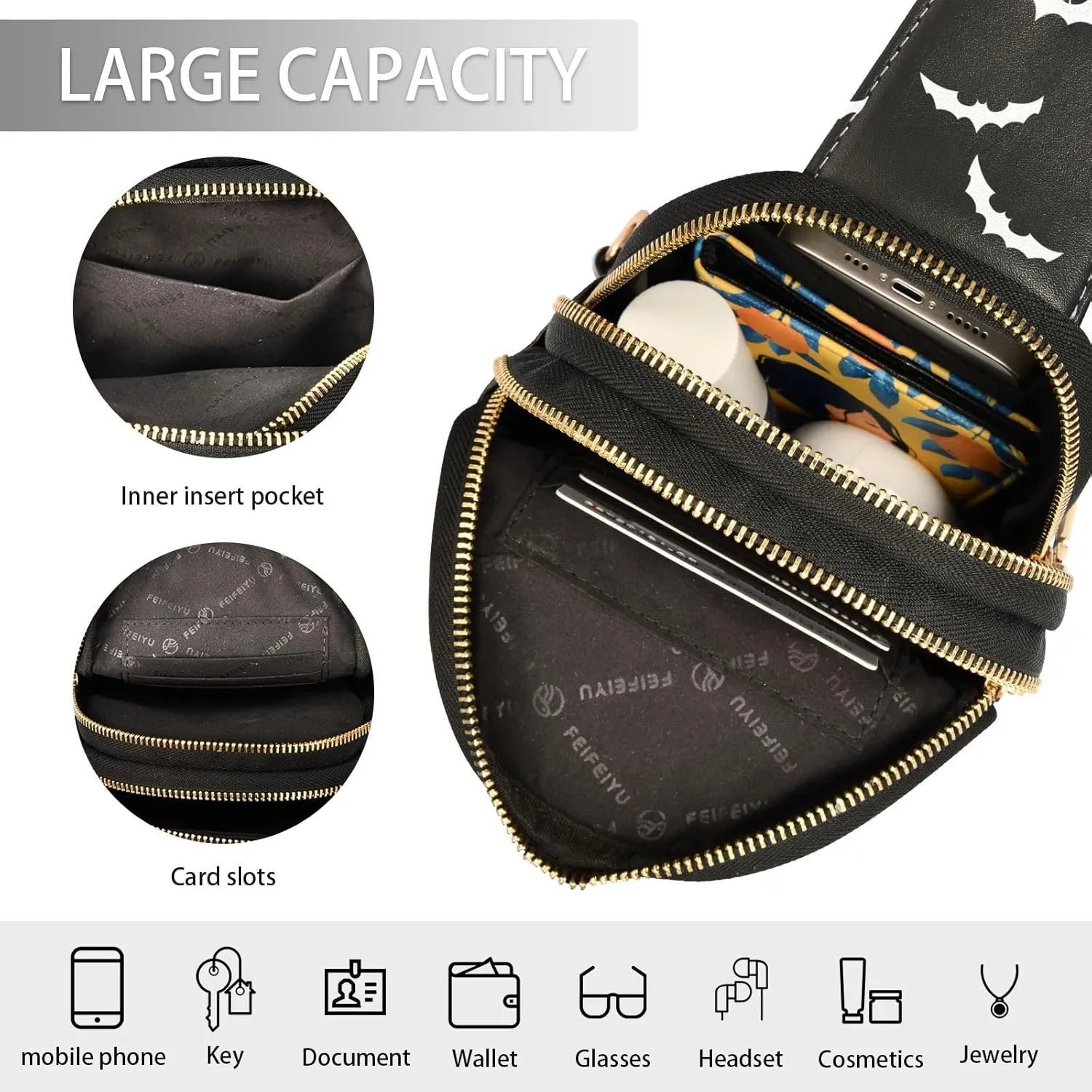 Crossbody Sling Bag for Women Leather Shoulder Chest Bag Small Fanny Pack for Hiking Travel