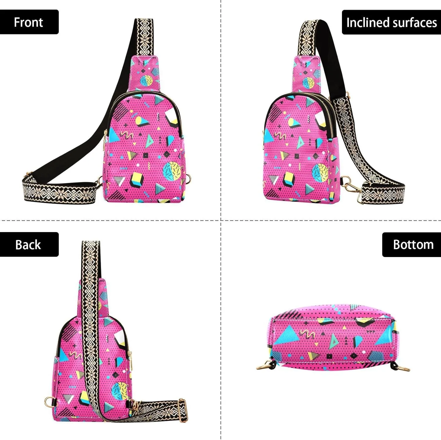 Crossbody Sling Bag for Women Leather Shoulder Chest Bag Small Fanny Pack for Hiking Travel