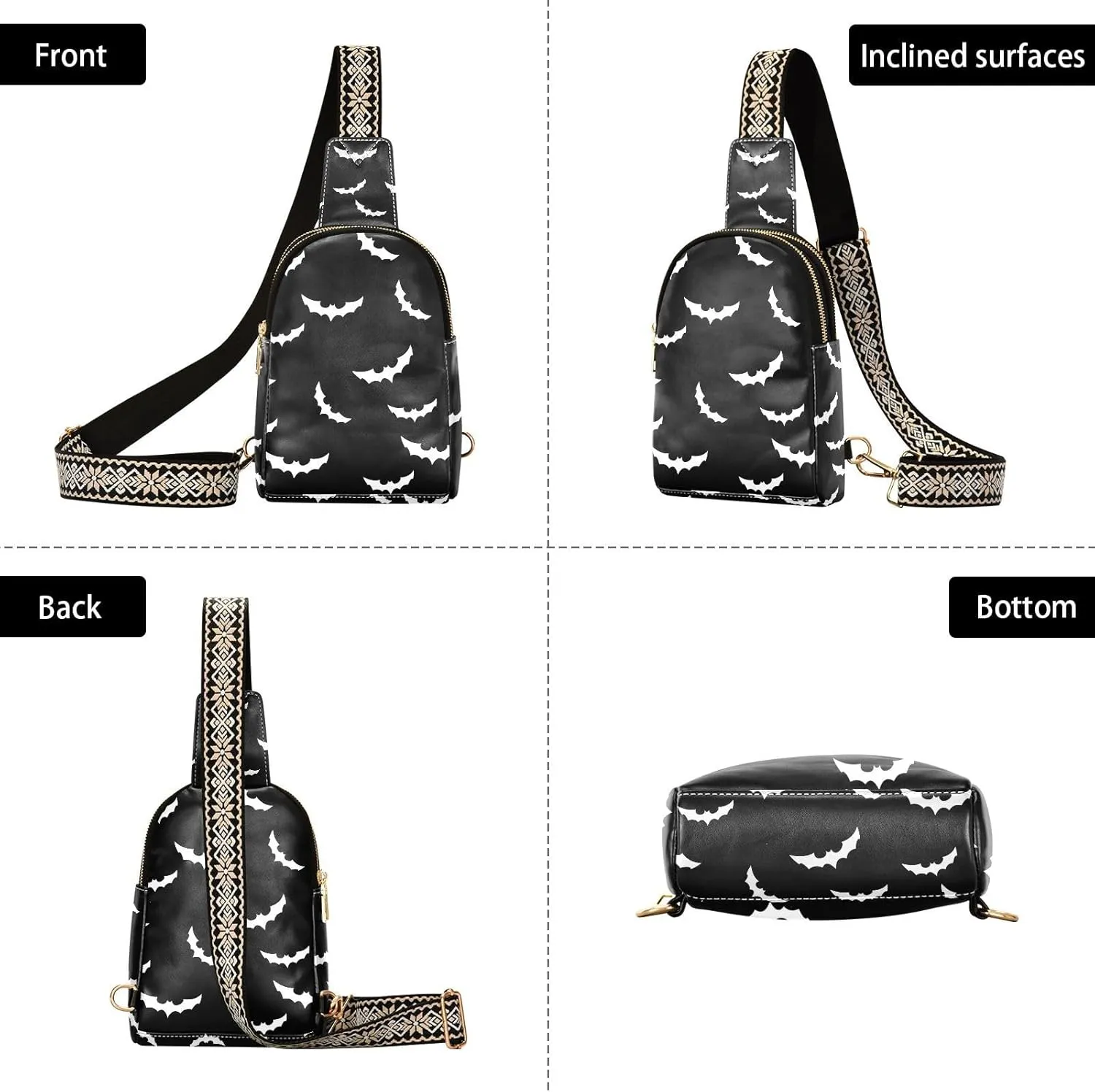 Crossbody Sling Bag for Women Leather Shoulder Chest Bag Small Fanny Pack for Hiking Travel