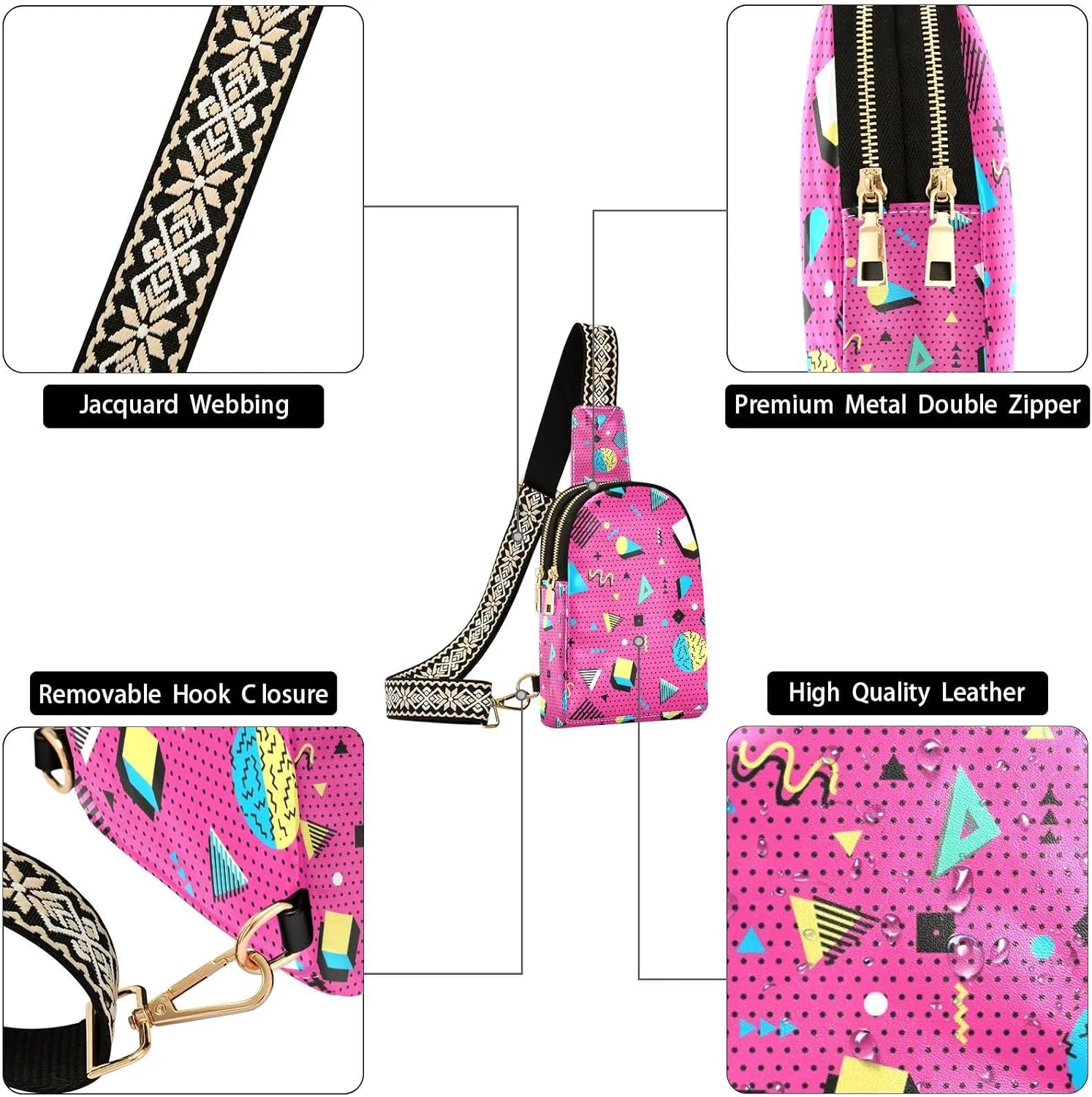 Crossbody Sling Bag for Women Leather Shoulder Chest Bag Small Fanny Pack for Hiking Travel