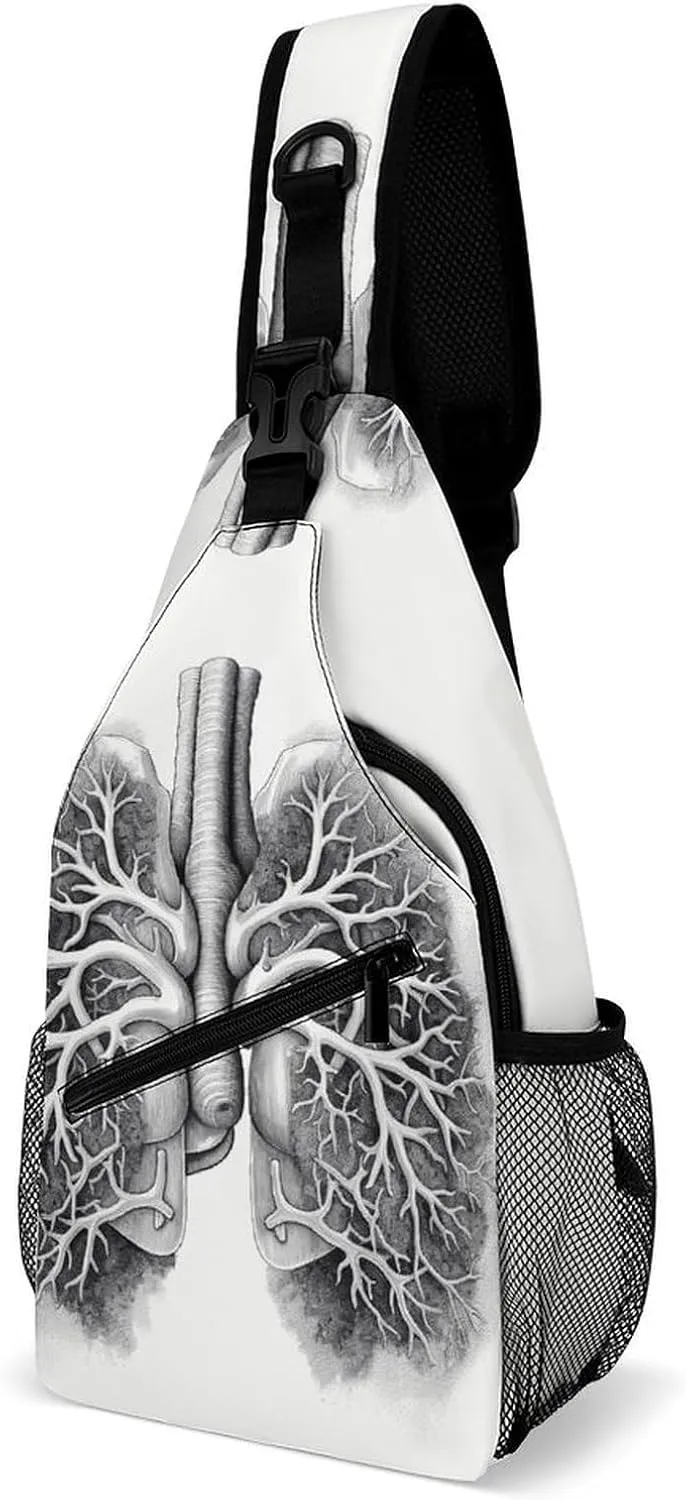 Crossbody Sling Bag Lungs Vector Image Sling Backpack Shoulder Chest Bag Casual Chest Bag with Adjustable Shoulder Strap Fanny Packs for Outdoors Hiking Traveling