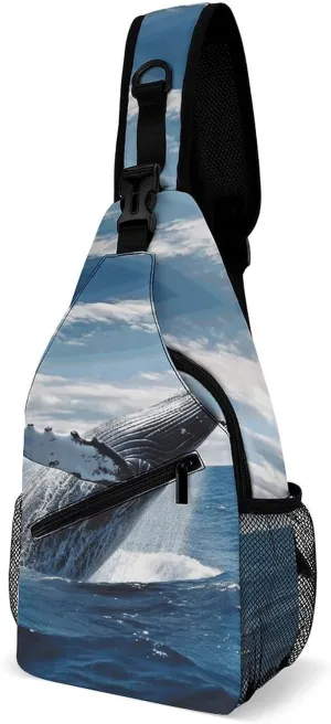 Crossbody Sling Bag Whale Above Sea Water in The Ocean Crossbody Bags Casual Chest Bag Lightweight Fanny Packs Sling Purses with Adjustable Shoulder Strap for Travel Sport Running Hiking