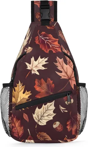 Crossbody Sling Bags for Women Men Fall Leaves Acorns Fanny Pack Shoulder Bag Waterproof Anti Theft Chest Bag Running Hiking Athletic Trainer Travel Camping Outdoor Casual Crossbody Bags