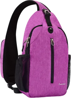 Crossbody Sling Bags for Women Men, Lightweight Shoulder Bag, Multipurpose Backpack for Travel, Hiking, Shopping, Walking, Biking, Cycling, Earphone Hole, Purple