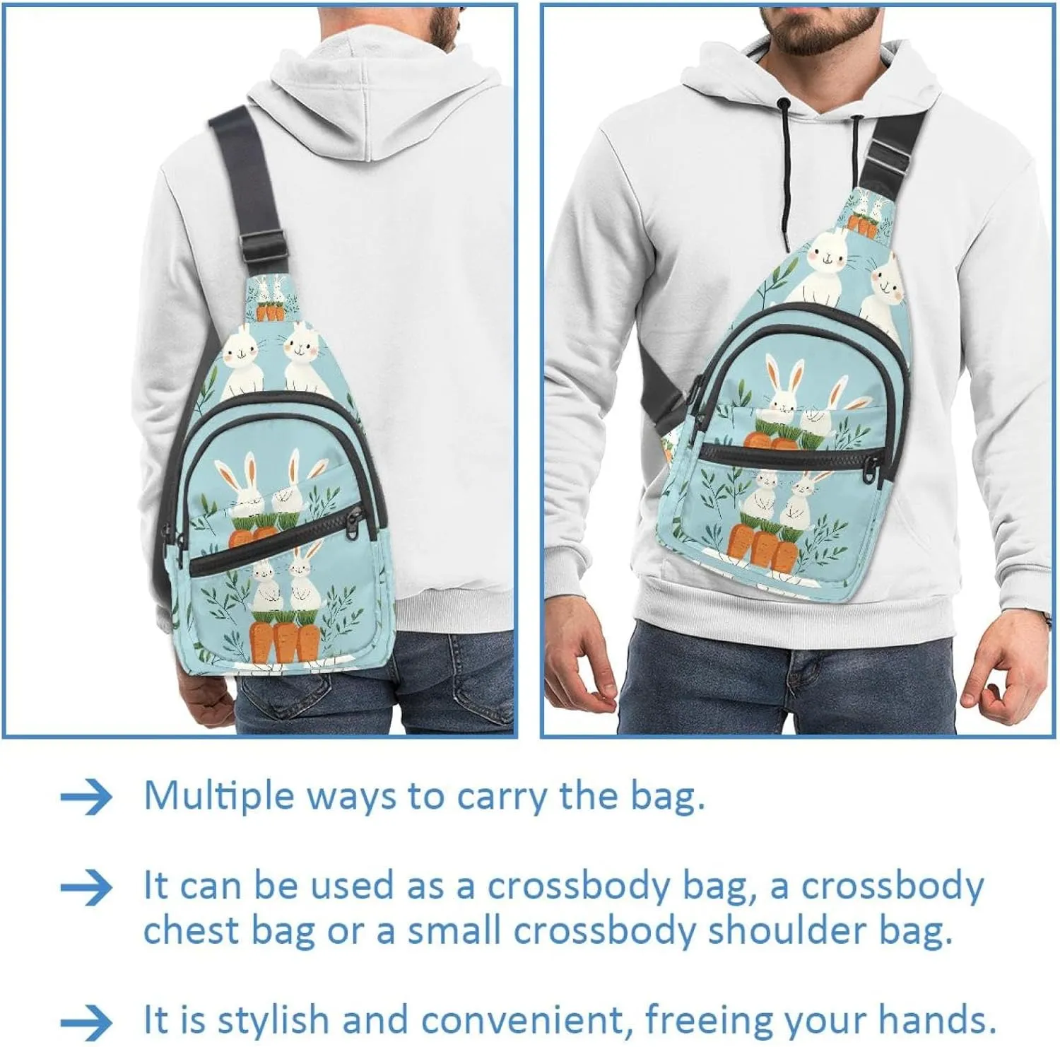 Crossbody Small Sling Bag Backpack for Women Men, Holy Easter Bunny Easter Eggs Chest Daypack Crossbody Travel Sports Hiking