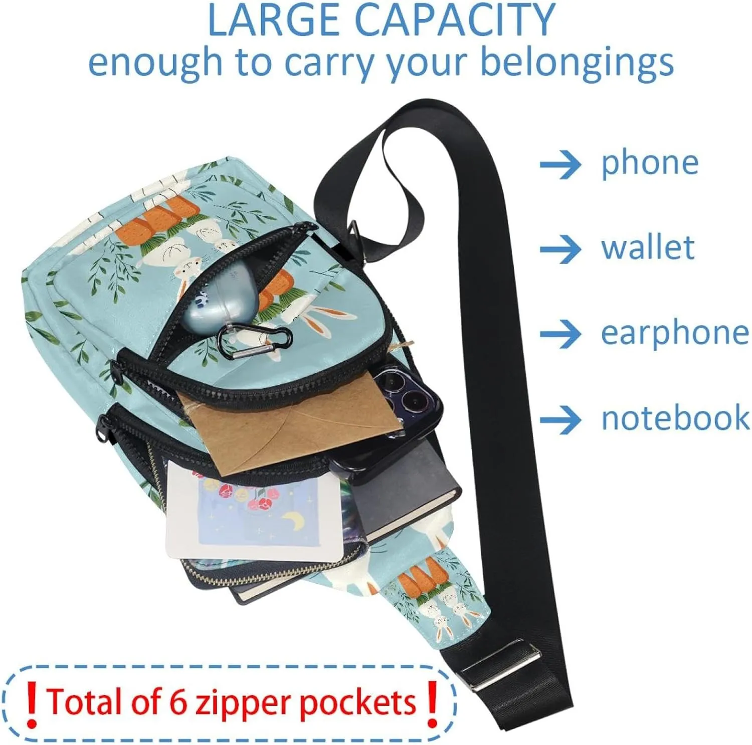 Crossbody Small Sling Bag Backpack for Women Men, Holy Easter Bunny Easter Eggs Chest Daypack Crossbody Travel Sports Hiking
