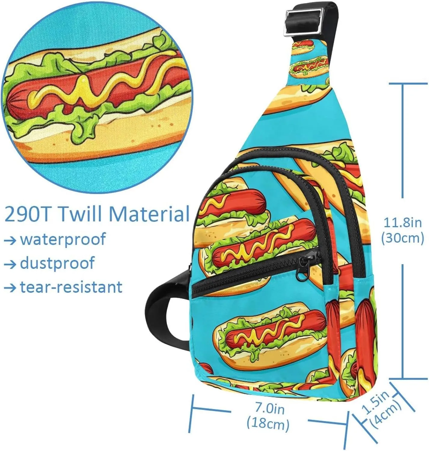 Crossbody Small Sling Bag Backpack for Women Men, hot dog (3) Chest Daypack Crossbody Travel Sports Hiking