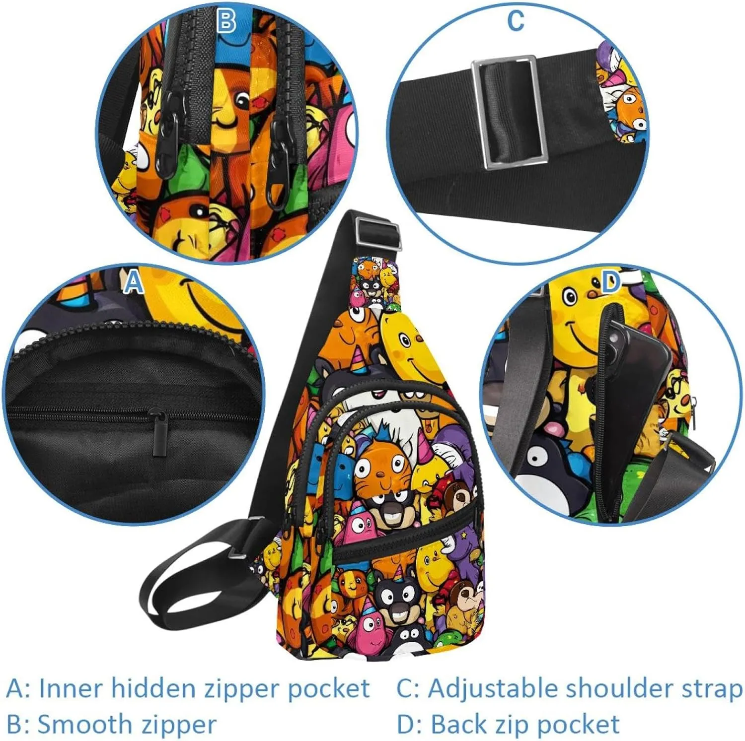 Crossbody Small Sling Bag Backpack for Women Men, unny animals Happy Birthday (3) Chest Daypack Crossbody Travel Sports Hiking