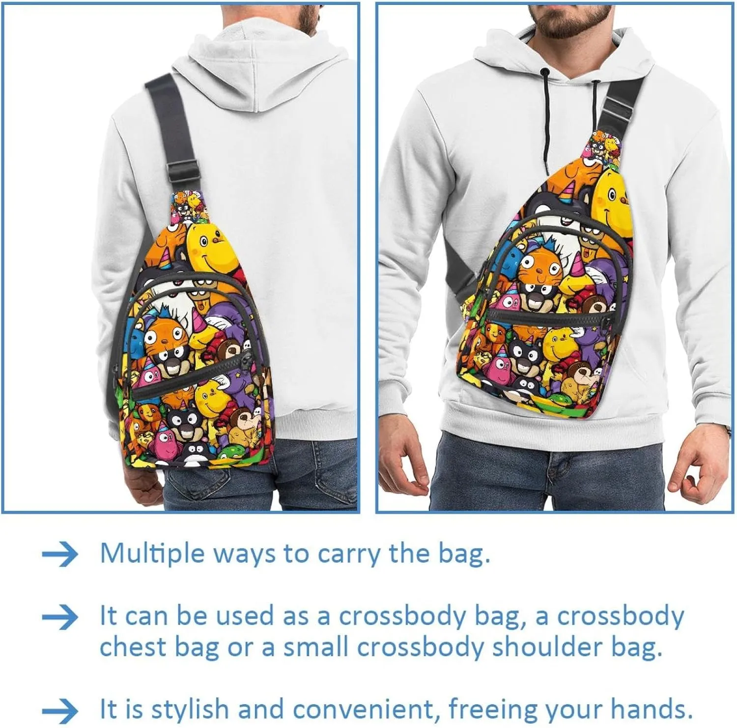 Crossbody Small Sling Bag Backpack for Women Men, unny animals Happy Birthday (3) Chest Daypack Crossbody Travel Sports Hiking