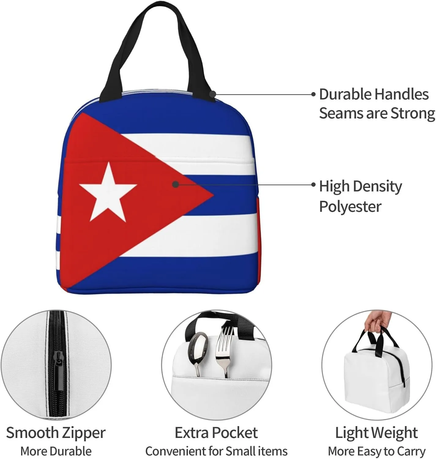 Cuba Flag Insulated Lunch Bag Reusable Lunch Box Thermal Cooler Tote Bag For Men Women Work Office Picnic Hiking Travel (Cuba Flag)