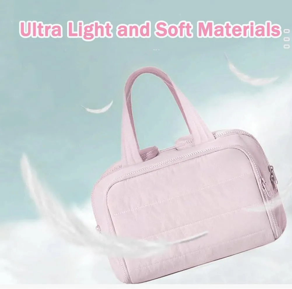 Cureaway Travel Cosmetic Bag, 4-in-1 Puffy Multi-Functional Toiletry Bag for Women, Extra Large Capacity Wide-Open Travel Cosmetic Bag, Portable Pouch Open Flat Toiletry Bag Make Up Organizer (Pink)