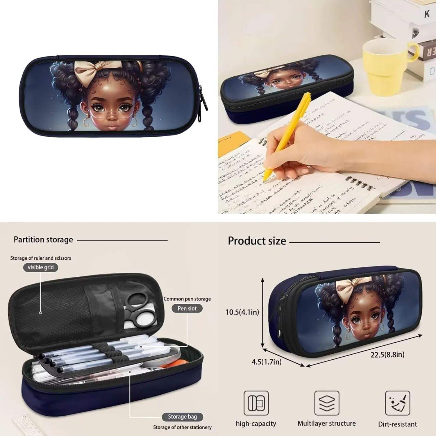 Custom Afro Black Girl African-American Backpack Teens Girls School with Lunchbox and Pencil Bag Middle School Bookbags 3 in 1 for Youth Junior Back to School Supplies