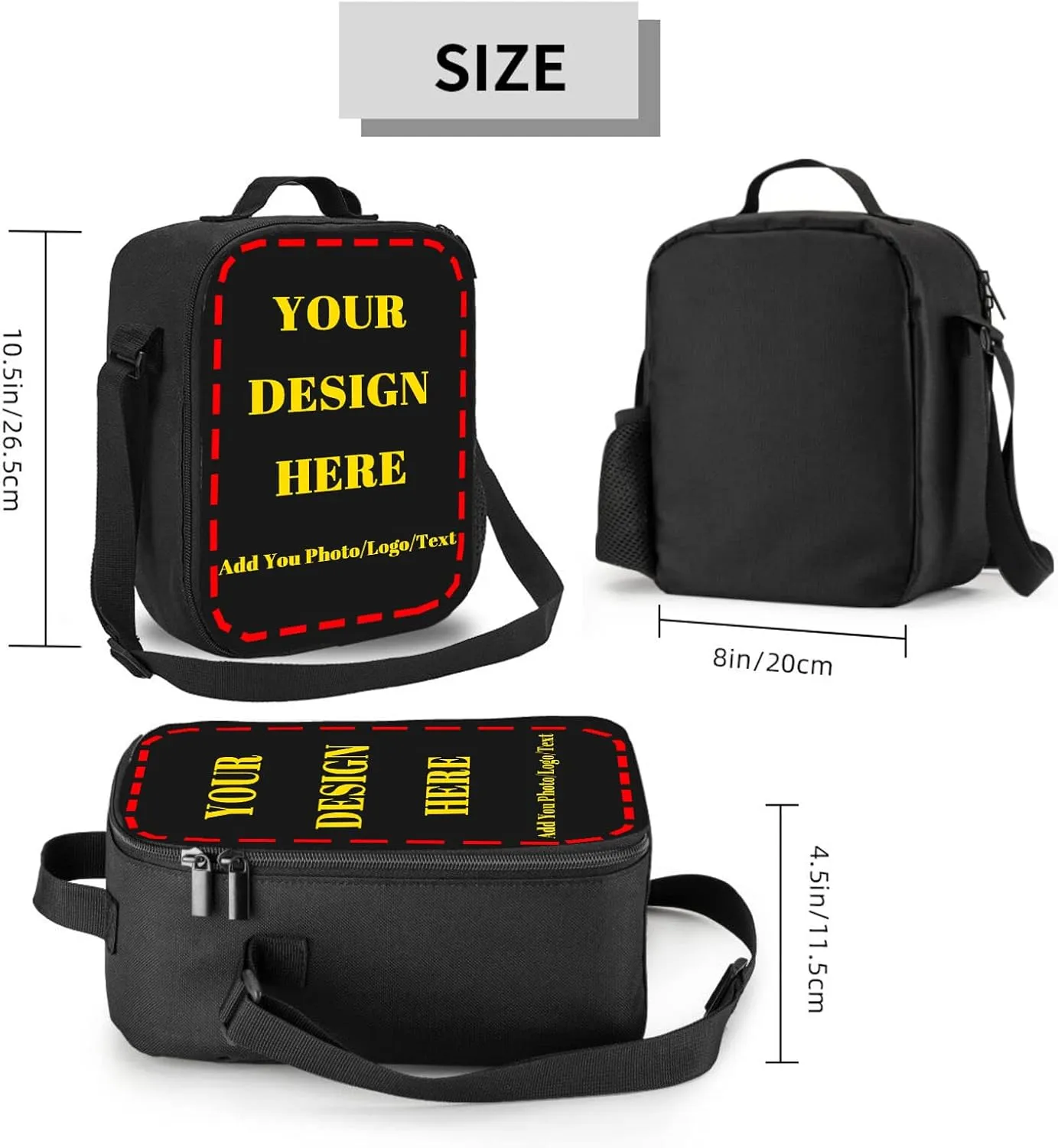 Custom Backpack 3Pcs Set, Personalized Backpacks/Lunch Bag/Pencil Case, Add Your Own Picture Text Customize Casual Large Capacity with Compartments Laptop Bags for Travel, Camping 17"