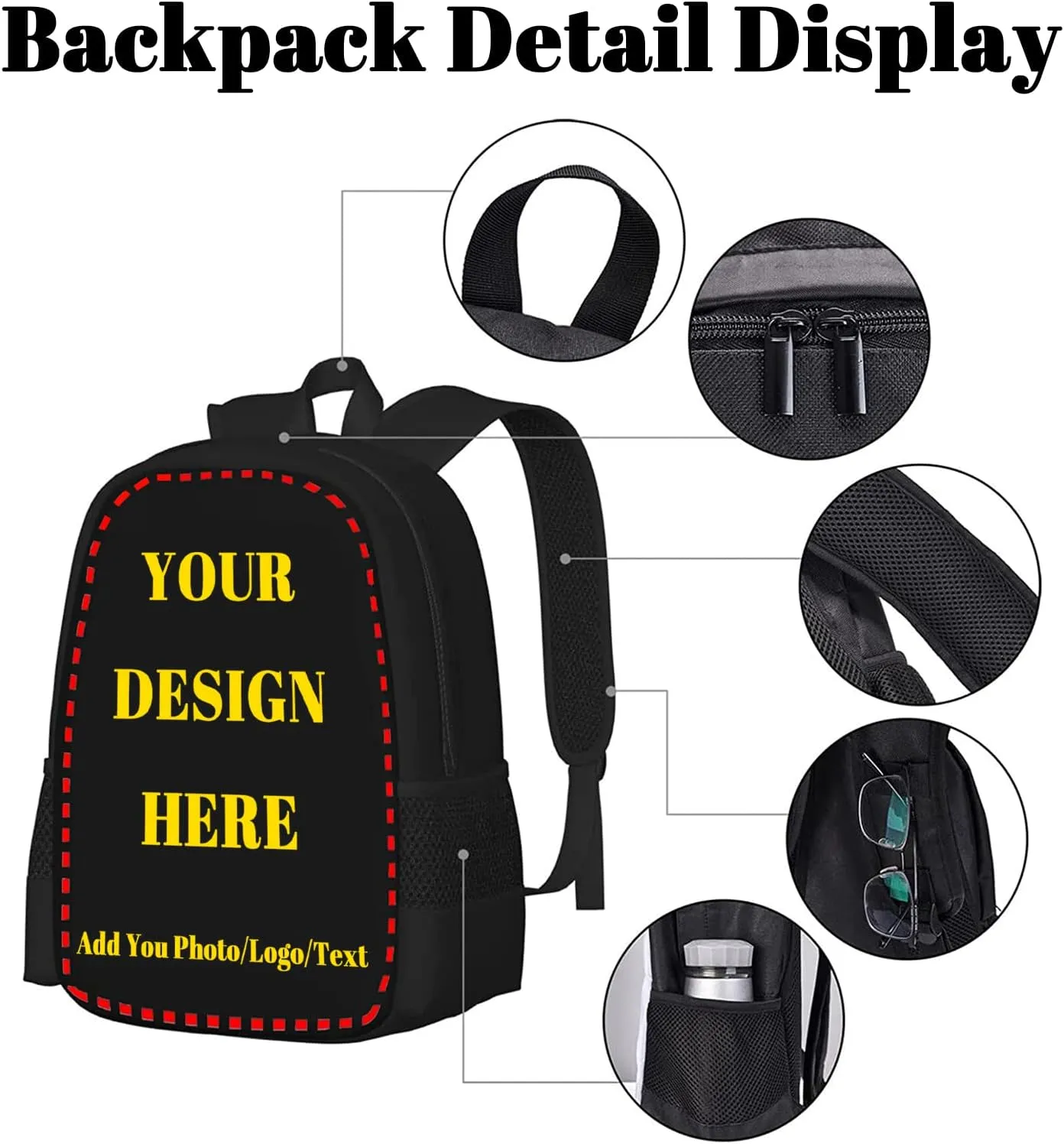 Custom Backpack 3Pcs Set, Personalized Backpacks/Lunch Bag/Pencil Case, Add Your Own Picture Text Customize Casual Large Capacity with Compartments Laptop Bags for Travel, Camping 17"
