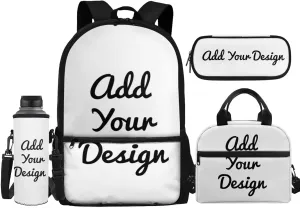 Custom Backpack for School Personalized Bookbag with Name Text Photo Kids School Bag Backpack with Lunch Box Pencil Case Water Bottle Sleeve 4 in 1 Preschool Bookbag Travel Bag