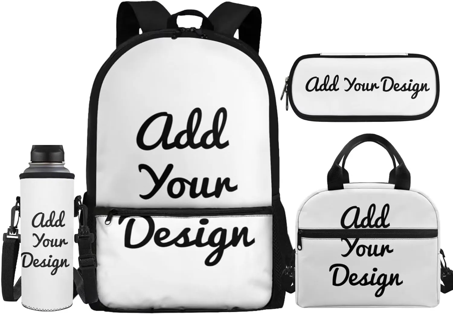 Custom Backpack for School Personalized Bookbag with Name Text Photo Kids School Bag Backpack with Lunch Box Pencil Case Water Bottle Sleeve 4 in 1 Preschool Bookbag Travel Bag