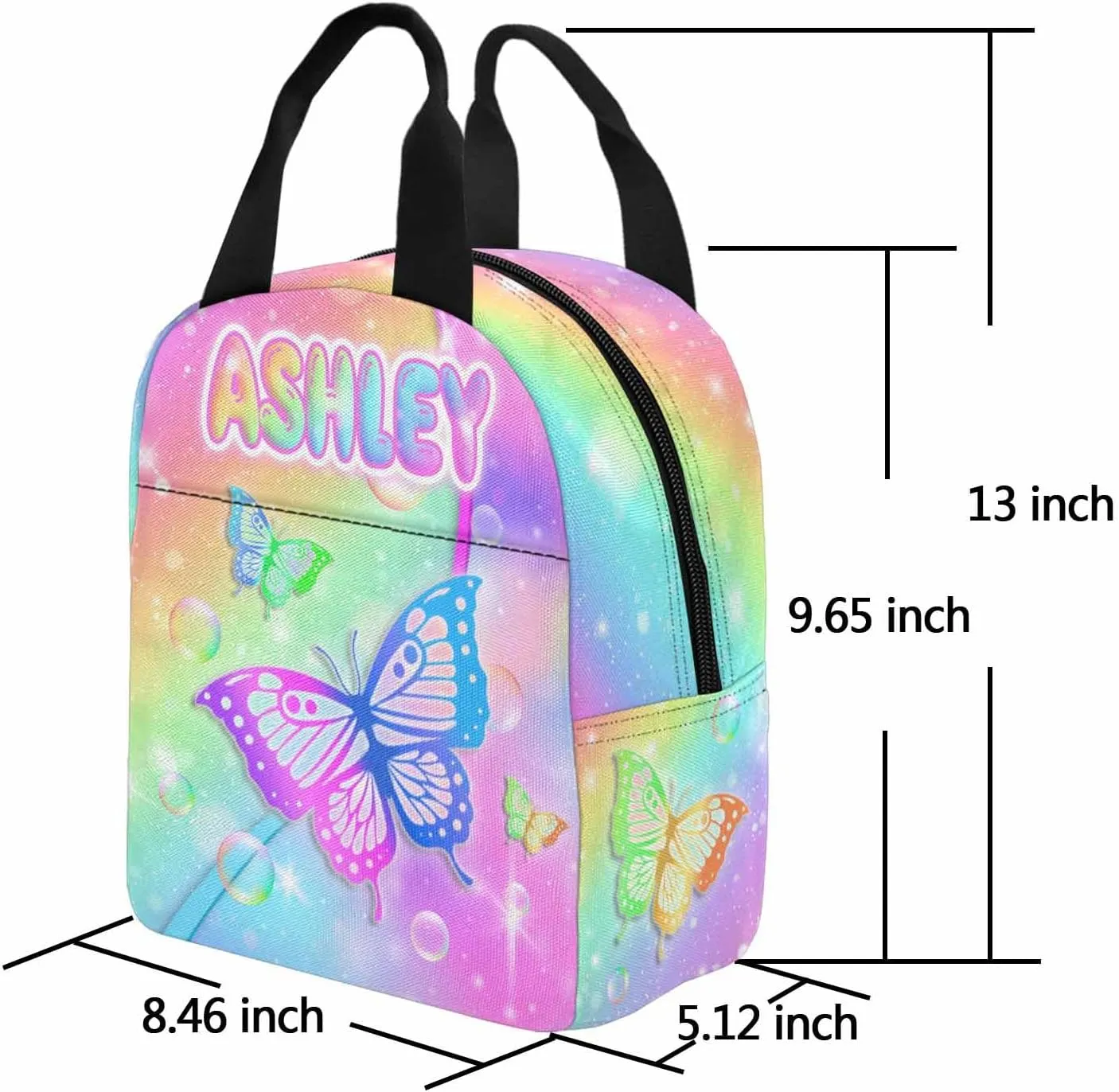 Custom Backpacks Lunch Box for Girls, Personalized Kids Bookbag Butterfly School Bag for Toddler Preschool Elementary with Name Back to School Travel Bag Back Pack